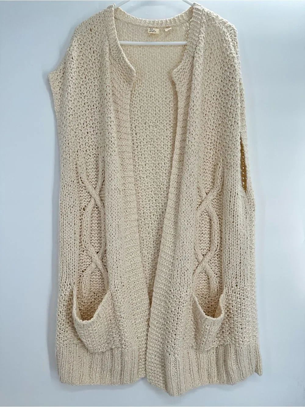 The Fisher Project Eileen Fisher Cable Knit Sleeveless Cardigan Cream Size Large